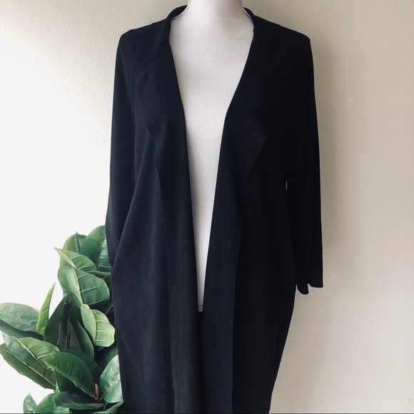 LAST ONE! Longline Collared Suede-like Cardigan - Picture 4 of 8